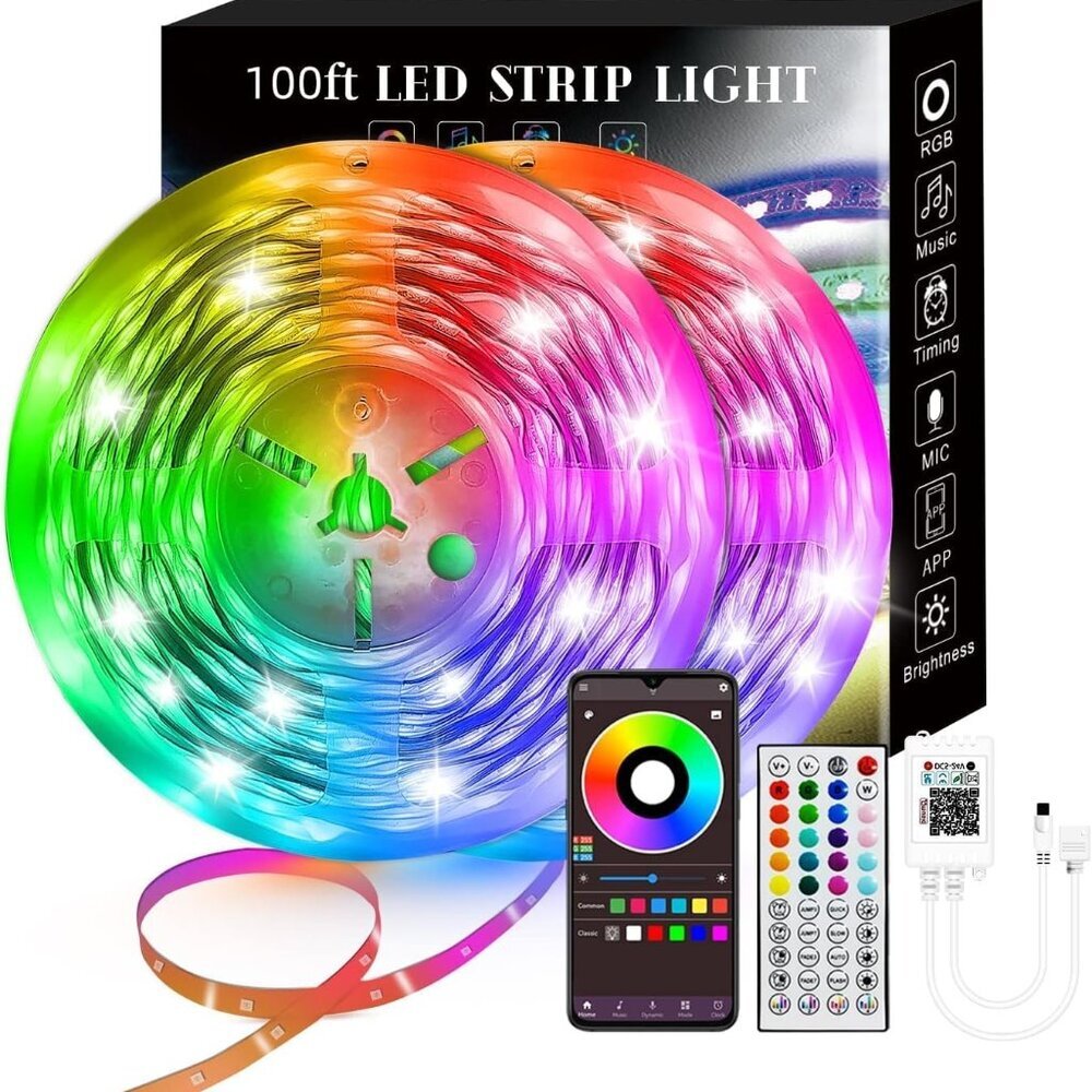 100FT Smart LED Strip Lights RGB Sync to Music with 40 Key Remote Controller LED